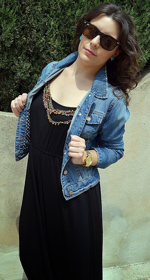 vestido largo, maxi vestido, negro, chaqueta vaquera, denim, C&A, Primark, verano, Castellón