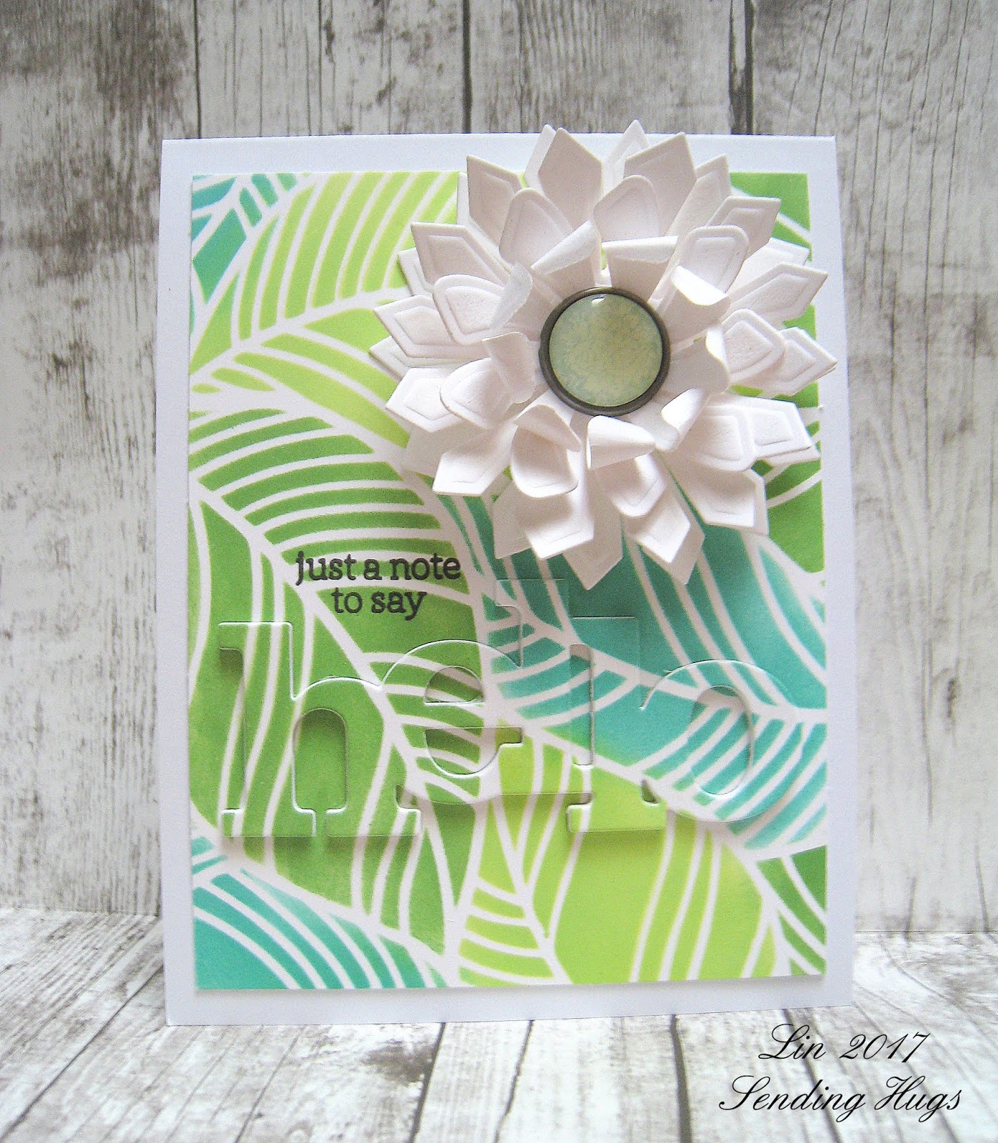 Cutaway card with hello and flowers