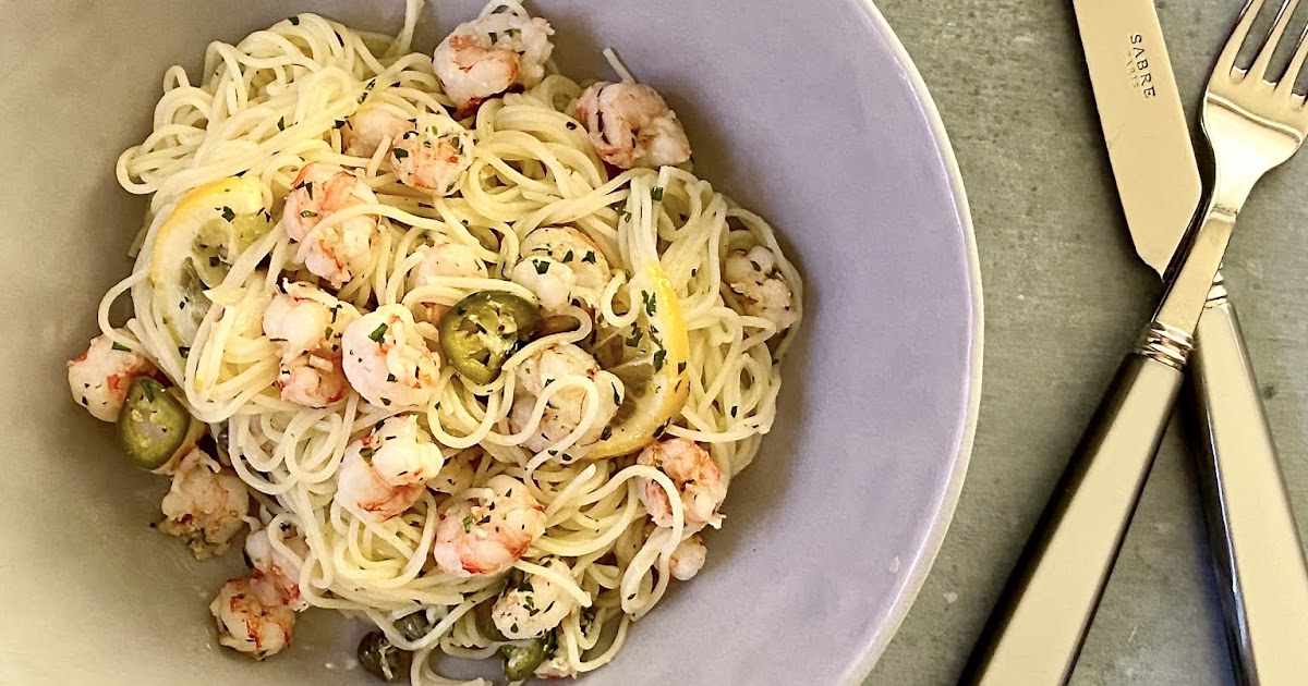 capellini with rock shrimp, lemon, capers and jalapeños