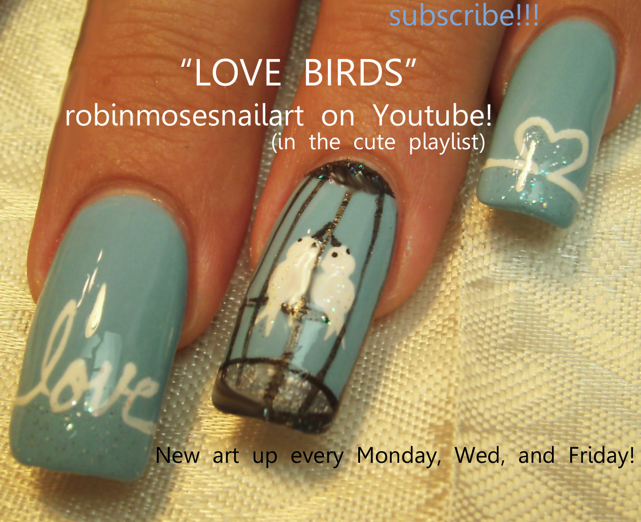 Nail Art by Robin Moses love bird nails, lovebird nails, birds in a