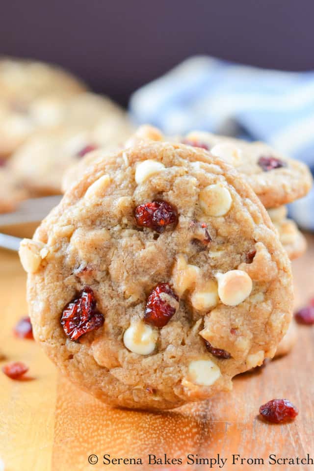 Cranberry Oatmeal White Chocolate Chip Cookies are perfect for Christmas Cookie Trays from Serena Bakes Simply From Scratch.