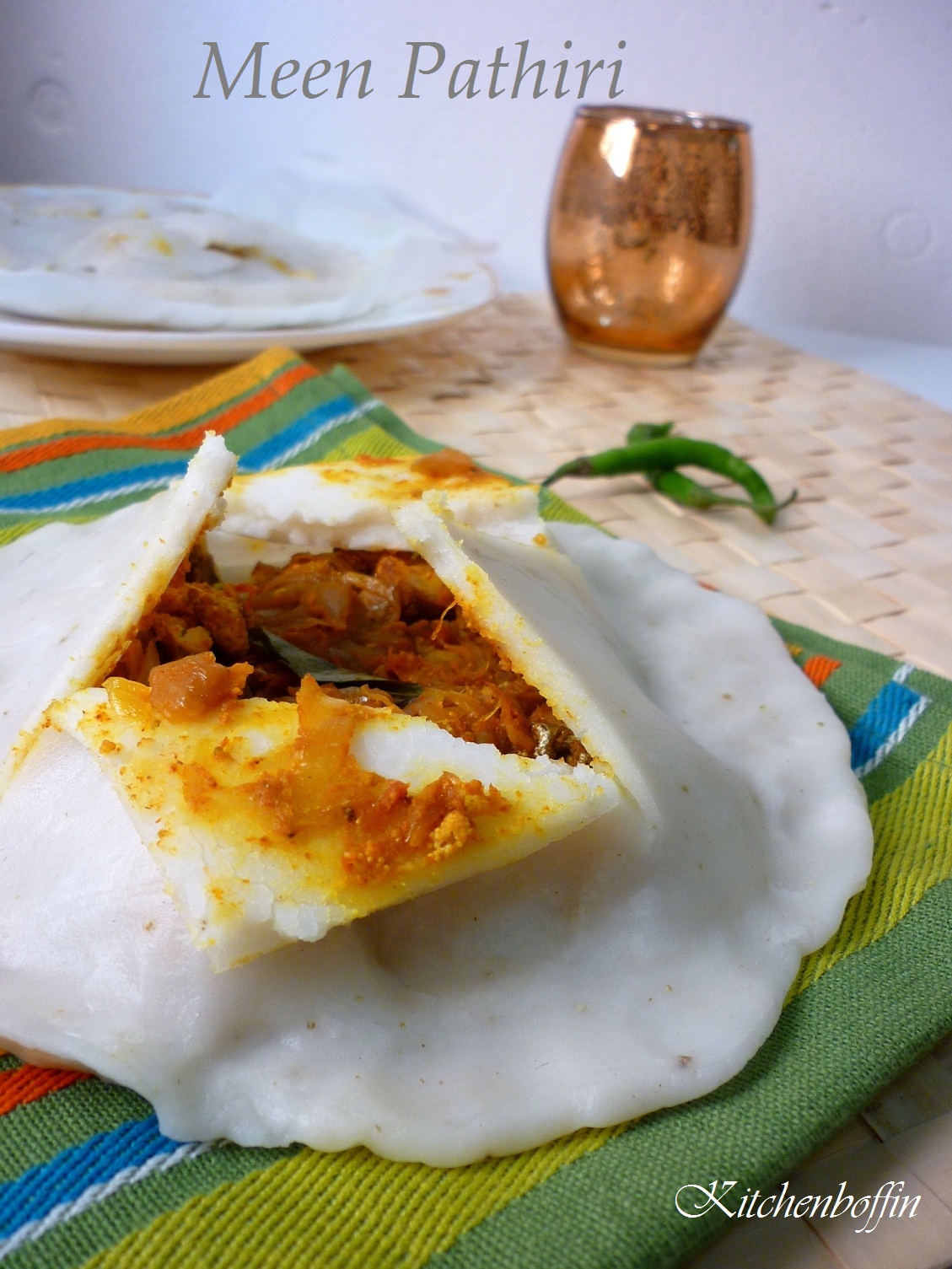 Kitchen Boffin Meen Pathiri (Steamed rice pancakes filled with fish masala)