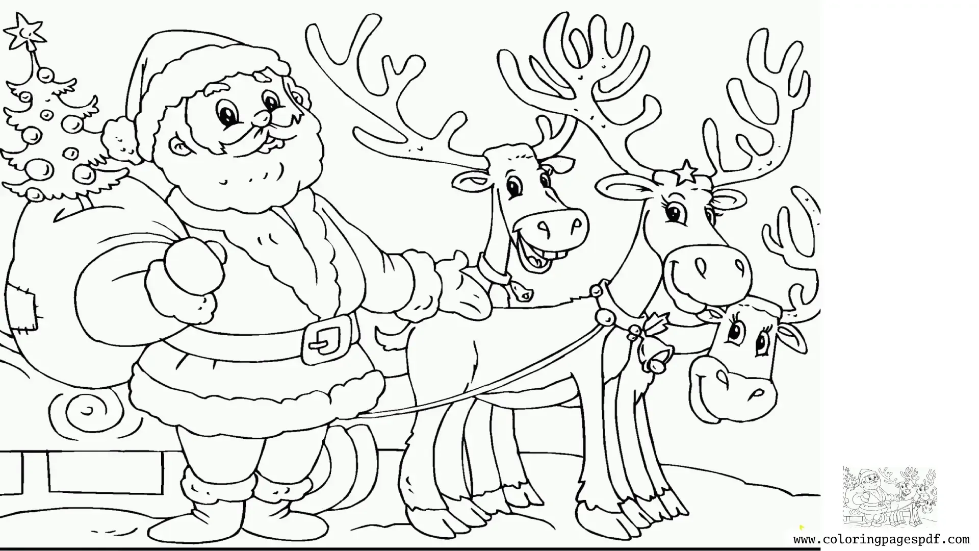 Coloring Page Of Santa With His Deers