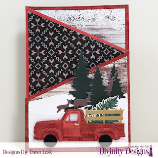 Stamp/Die Duos: Loads of Love, Custom Dies: Pickup Truck, Christmas Tree, Z Fold with Layers, Trees & Deer, Curvy Slopes, Sentiment Strips, Paper Collection: Rustic Christmas