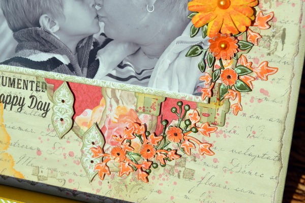 Mixed Media Layout by Denise van Deventer using BoBunny Aryia's Garden Collection and Pentart Chameleon Wax Paste
