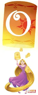 Alfabeto en Blanco de Rapunzel con Lámparas. Rapunzel with White Alphabet in Flying Lanterns.