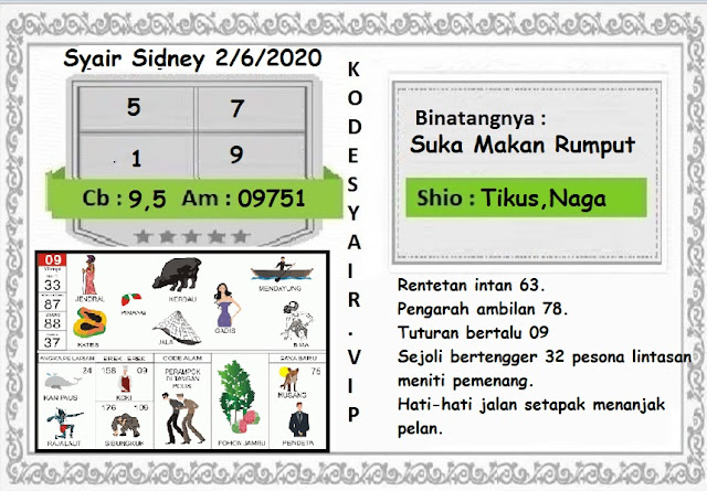 SYAIR TOGEL SYDNEY SELASA 02 JUNI 2020