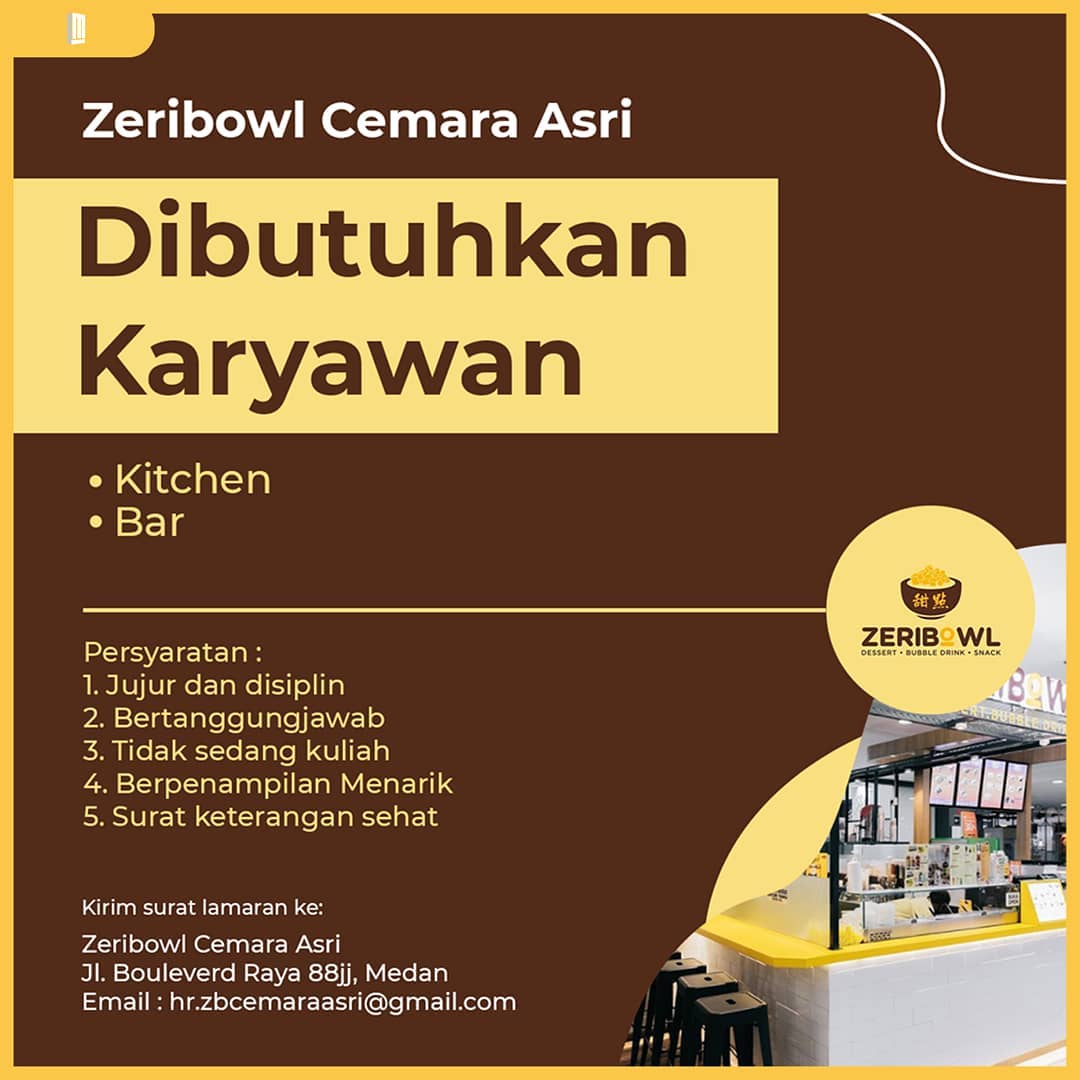 Lowongan Kerja Sma Smk Di Zeribowl Medan Juli 2021 Lowongan Kerja Medan Terbaru Tahun 2021