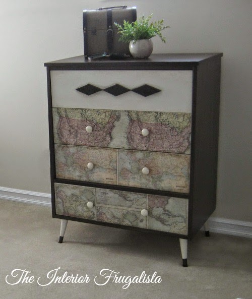 Mid Century Modern Decoupage Map Dresser Makeover Interior