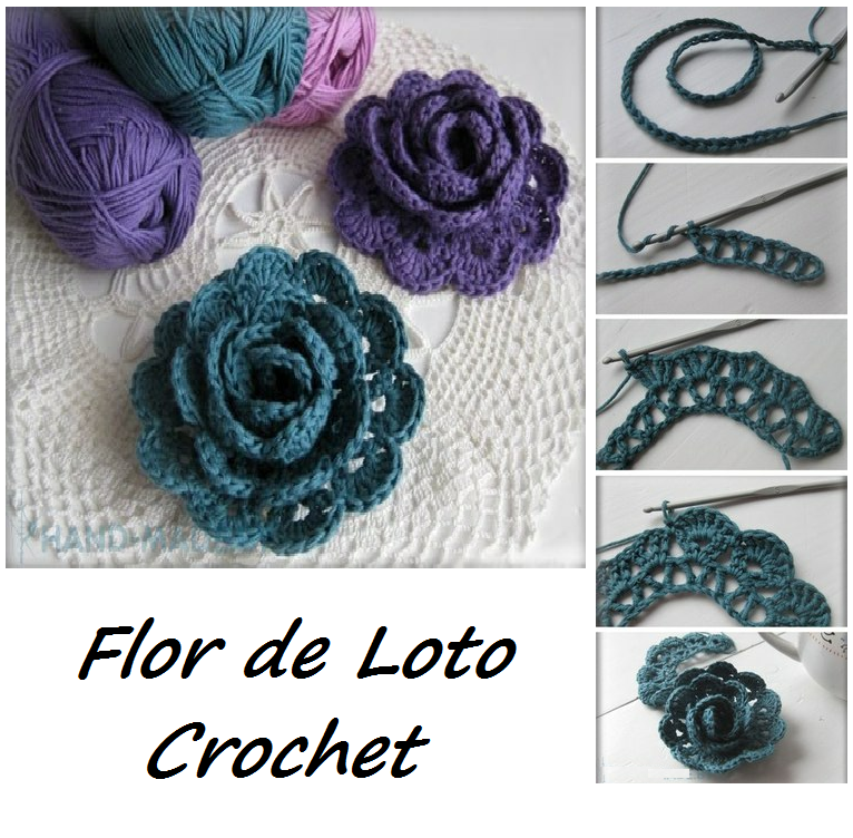 tutoriales crochet, flores ganchillo, rosas-lotos crochet