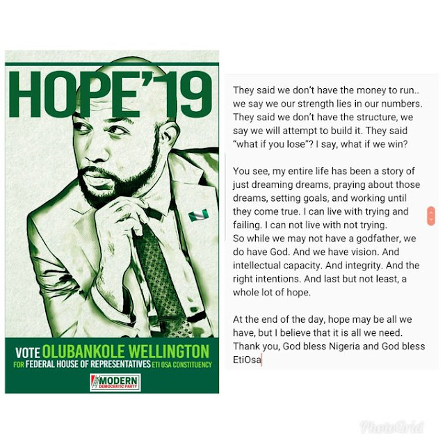 2019 Banky W declares his intention to run for House of Reps