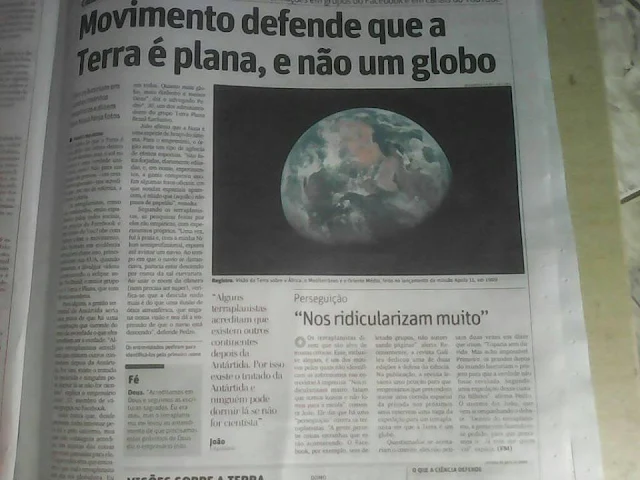 Notícia sobre Terra Plana no jornal impresso