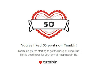 tumbler Award Badge image shows 50 liked posts inside a red heart outline with a red outline frill and a red outline ribbon banner across it horizontally