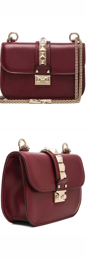 VALENTINO SMALL LOCK SHOULDER BAG shown in Crimson