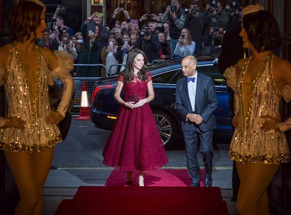 Kate Middleton wore Marchesa Notte embellished tulle dress, Kate Spade Pretty Pom Tassel Drop Earrings and Gianvito Rossi Pumps for the event