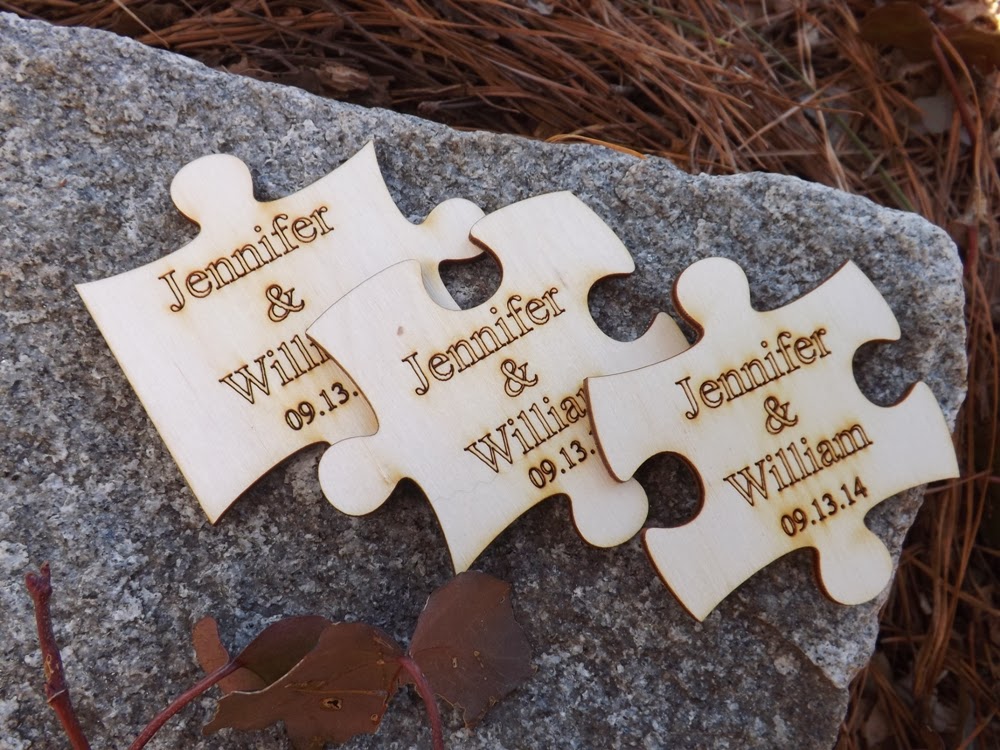 BVDesigns Set Of 25 Puzzle Piece Shaped Rustic Wood Magnets Wedding 