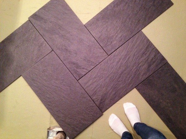 simple herringbone tile pattern with purple tiles