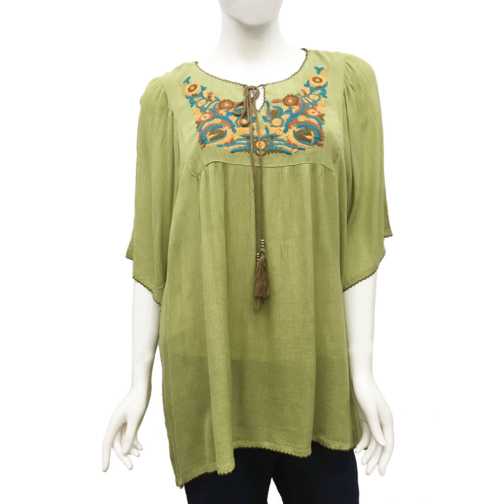. Embroidered Yoke Tops
