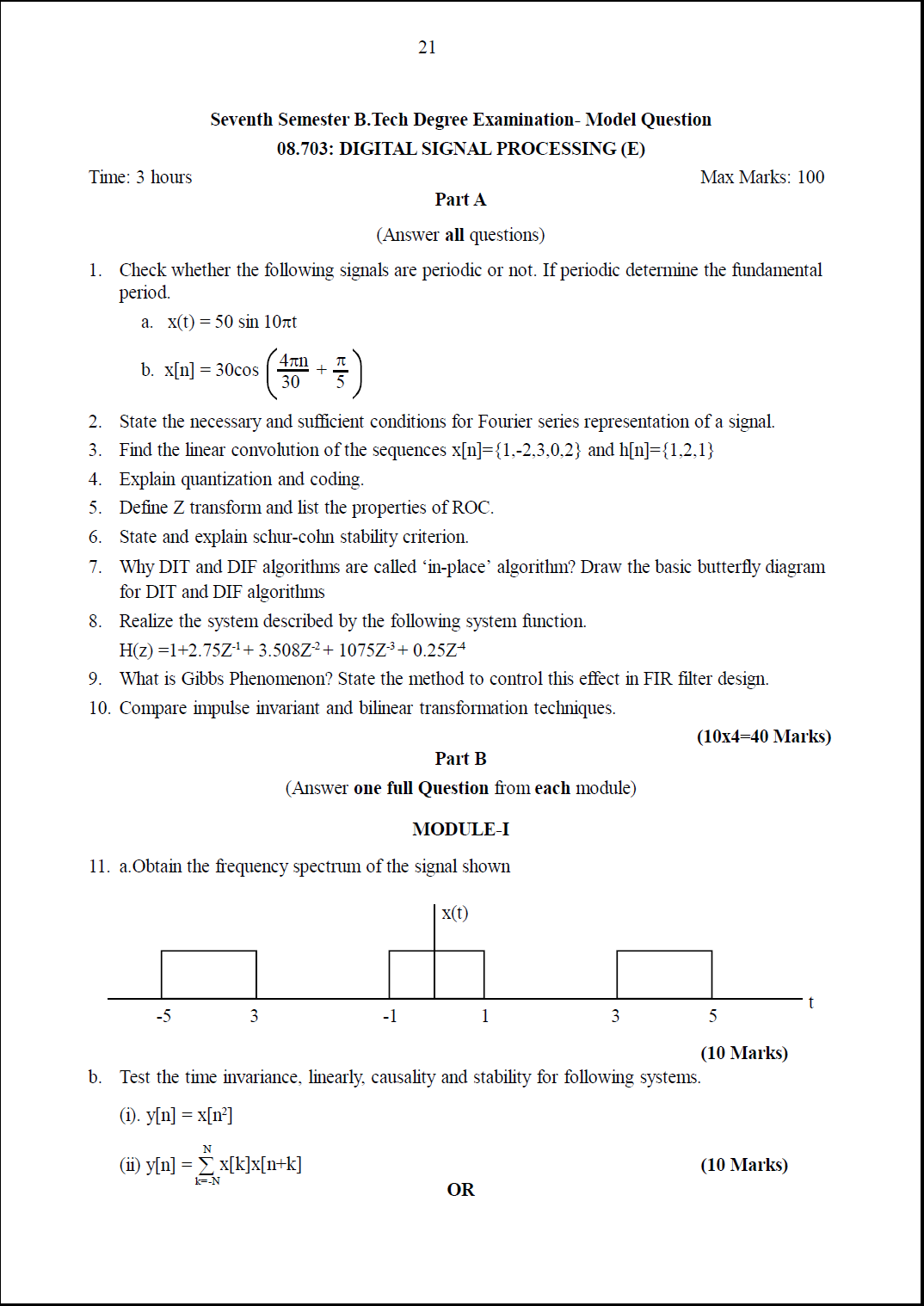 Kerala University B.Tech Digital Signal Processing (E) 2017 Question