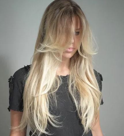 Tousled Blonde Hairstyle with Long Bangs