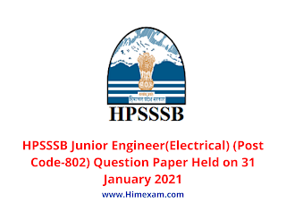 HPSSSB Junior Engineer(Electrical) (Post Code-802) Question Paper Held on 31 January 2021