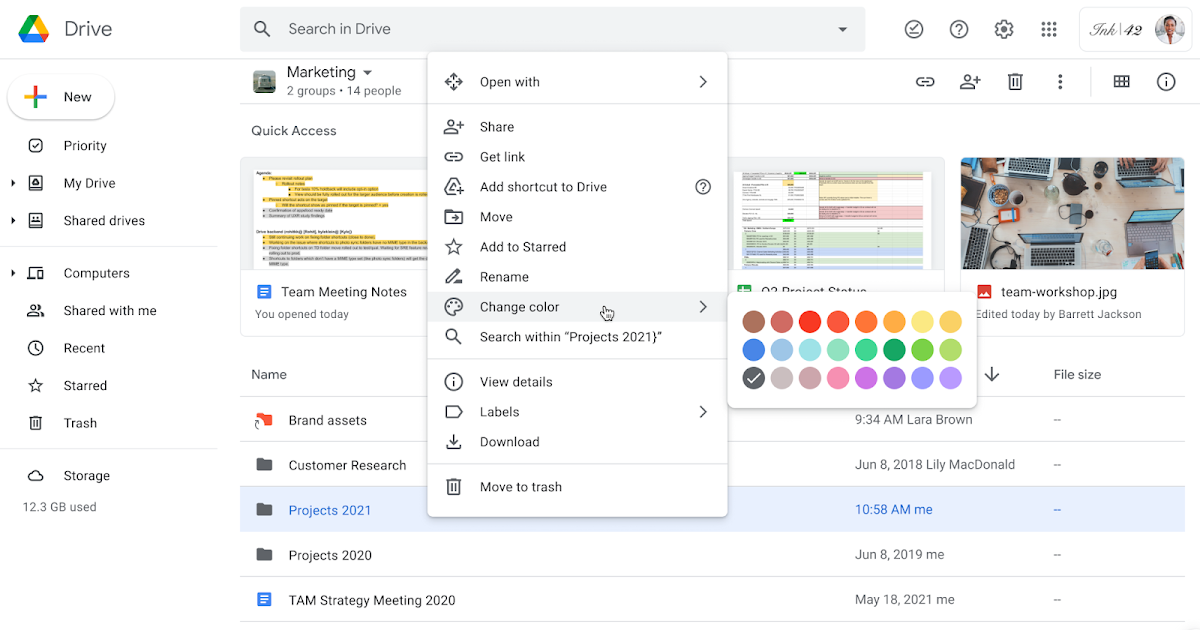 Google Workspace Updates Customize the color of your folders and