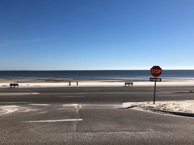 ocean beyond a stop sign