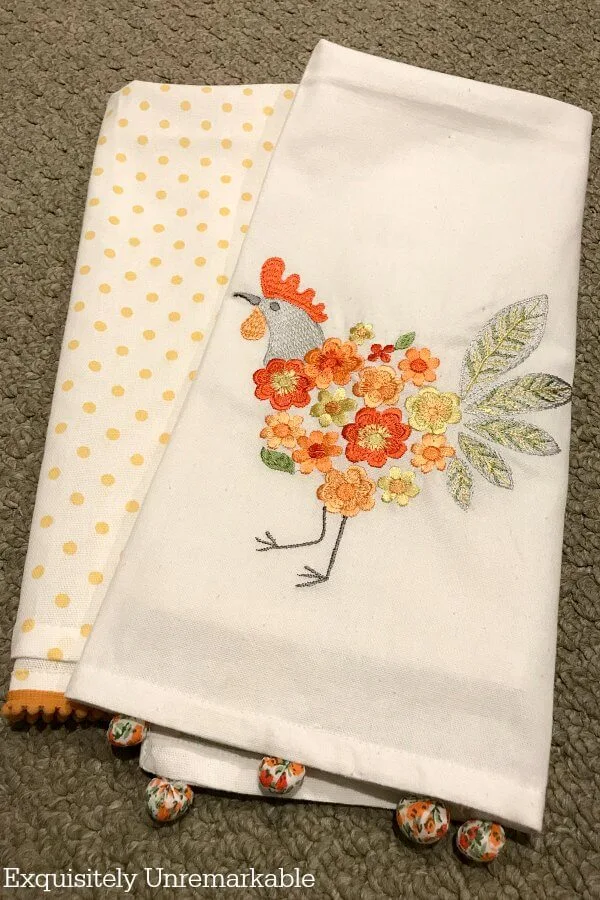 Rooster and Orange Polka Dot Kitchen Towel