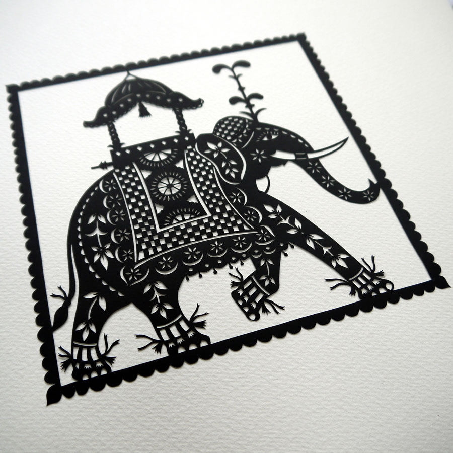 Folk Art Papercuts by Suzy Taylor: Indian Elephant (re-cut)