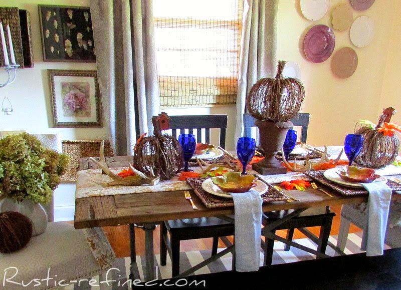 Cobalt Blue and Brown Fall Inspirational Tablescape