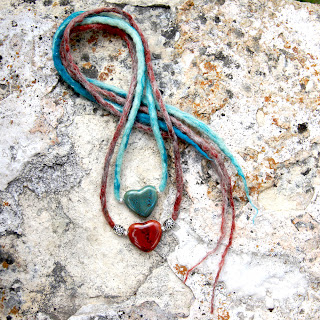hand-felted heart bead necklace