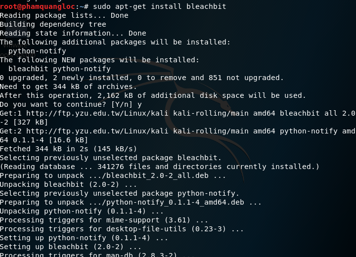 Kali Linux BleachBit Xóa bỏ dấu vết trên Kali Linux