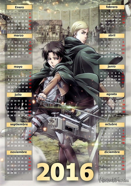 calendario 2016 shingeki no kyojin