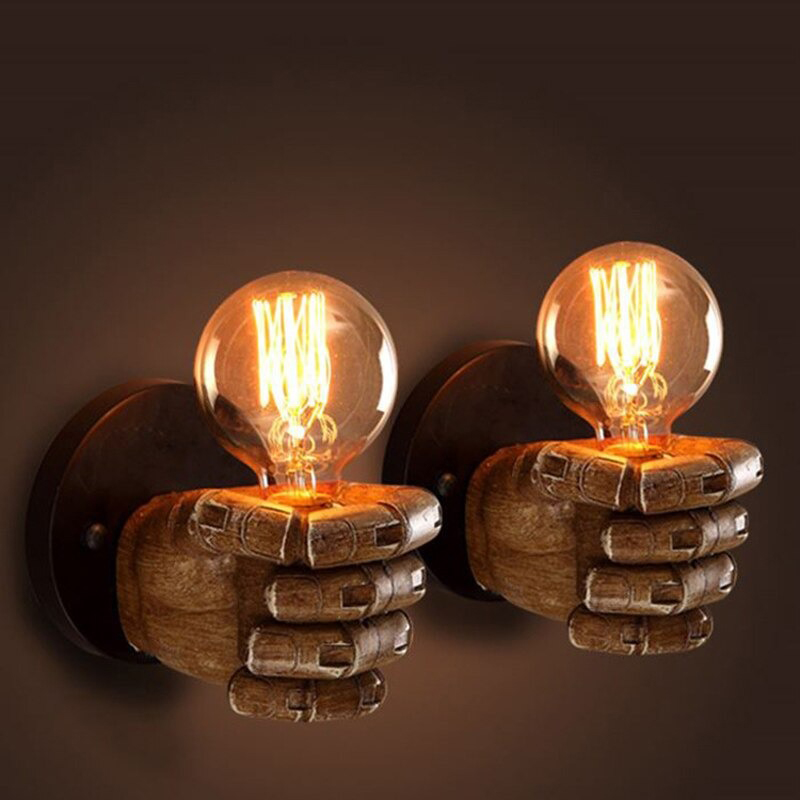 Antique Resin Fist Wall Lamp E27 Edison Bulb Cafe Hotel Bar Decor Light