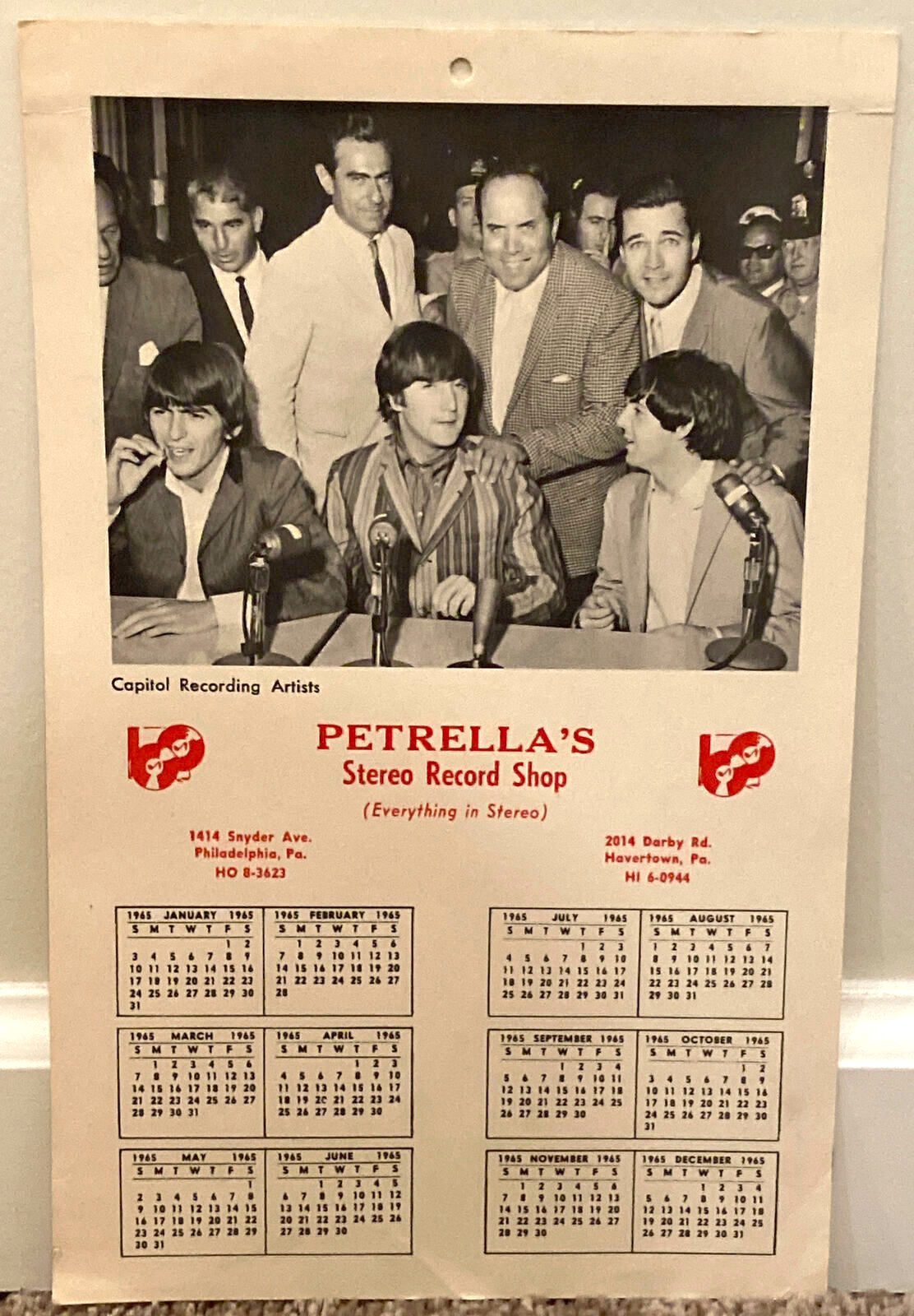 Vintage Beatles record shop calendar