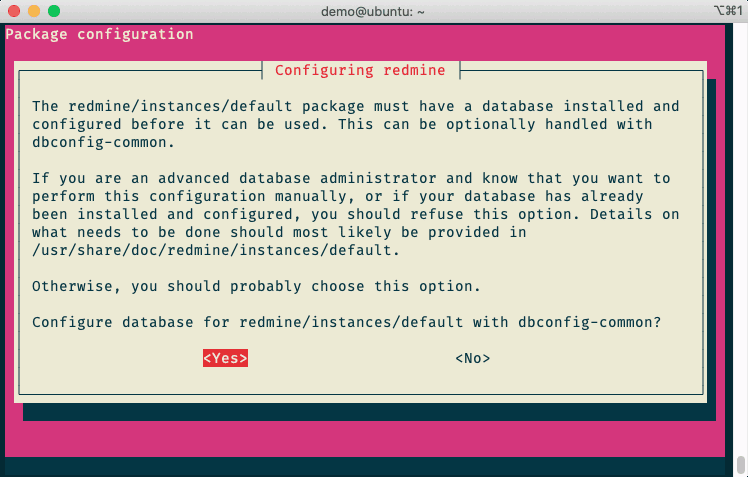 Redmine Package Configuration 提問視窗