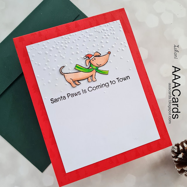 Christmas in July, Sizzix Snowfall speckles embossing folder, AAA cards, CAS card, MFT Christmas dog card, Deck the Howls, Dry embossed snow card, Quillish, clean and simple card