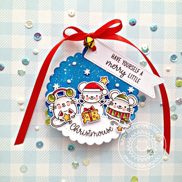 Sunny Studio Stamps: Merry Mice Woodland Borders Fancy Frame Dies Scalloped Tag Dies Christmas Tag by Franci Vignoli