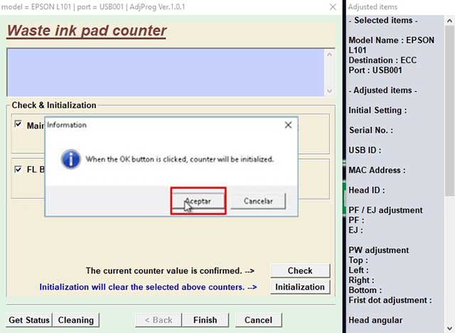 confirmar reset impresora epson l101 confirmar reset impresora epson l101