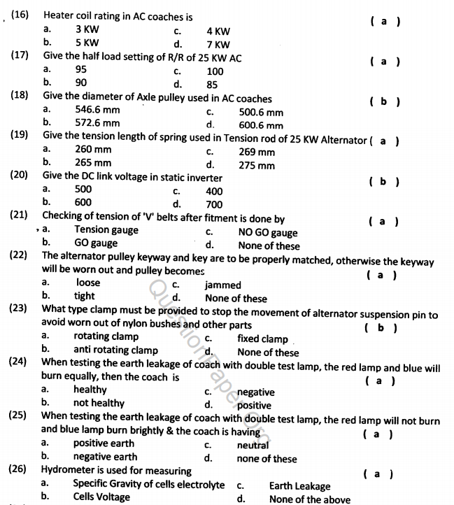 INDIAN RAILWAY QUESTION BANK Railway Questions Bank ₩Technical Grade