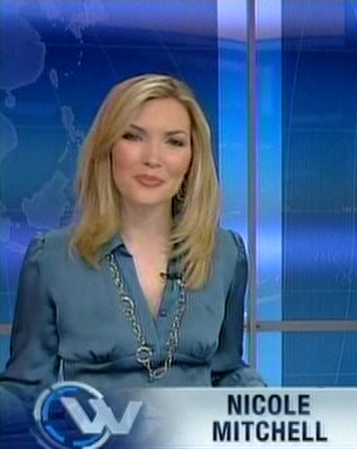 Ladies in Satin Blouses: nicole mitchell - light bluish-gray silk blouse