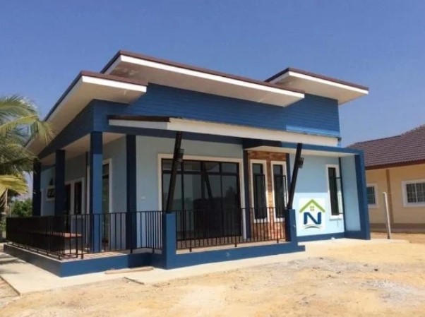sky blue colour house outside