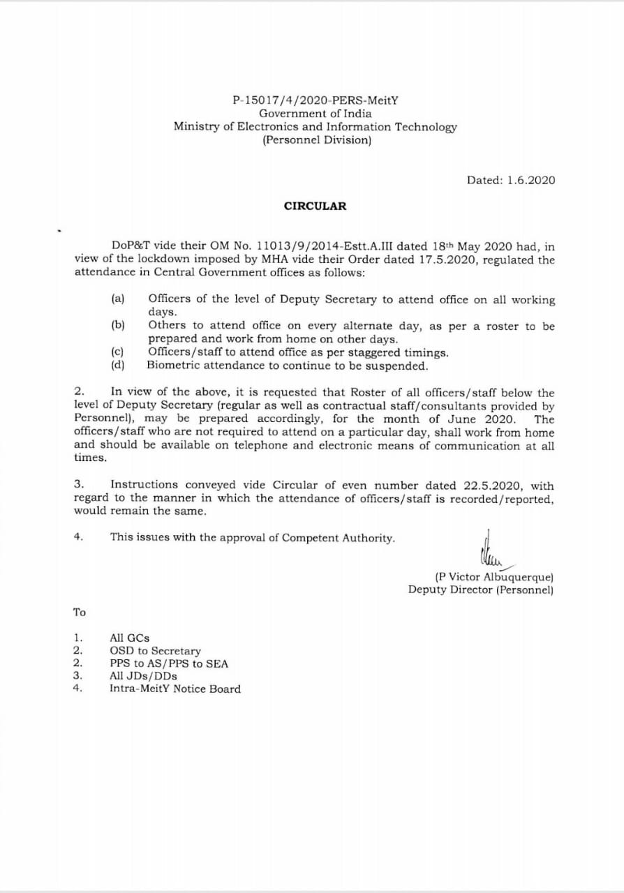 DoPT Instructions regarding regulation of attendance in Central