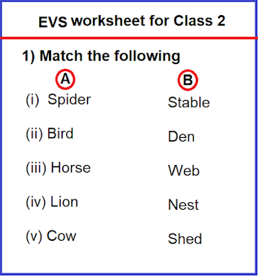 evs worksheet for class 2, evs worksheet for grade 2, evs homework for class 2, Self Study Mantra