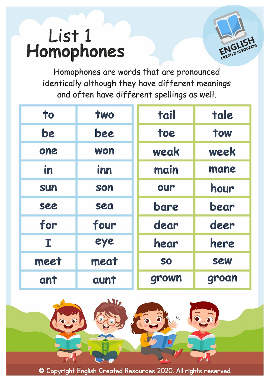1st Grade Homophone Free Printable Cards With Pictures