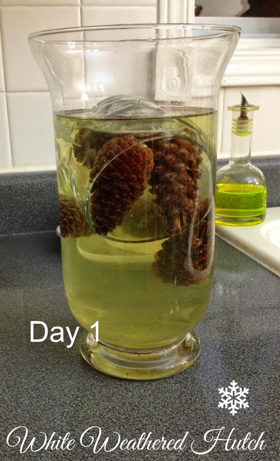White Weathered Hutch Bleaching Pine Cones DIY