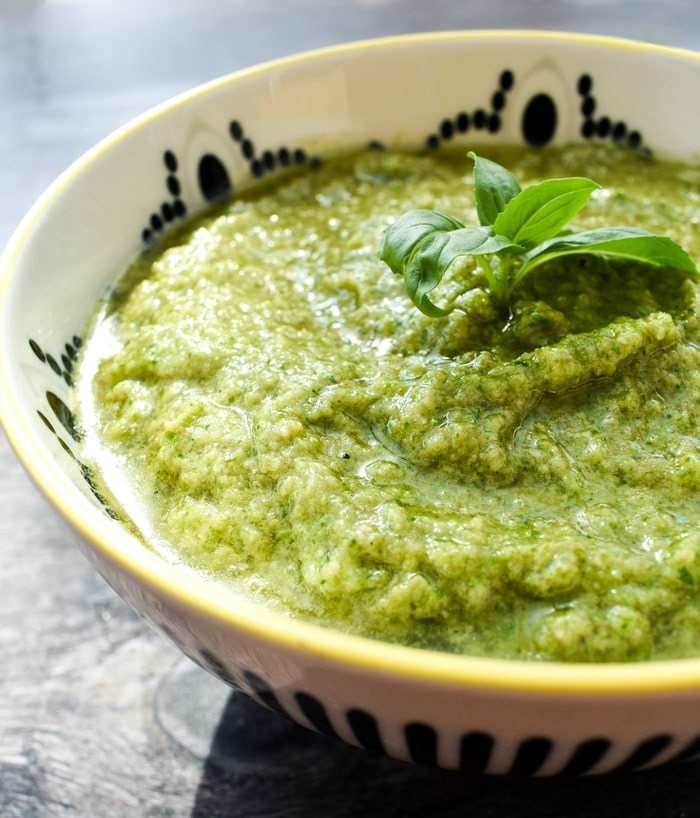 tenderstem broccoli pesto tenderstem broccoli pesto in a white bowl