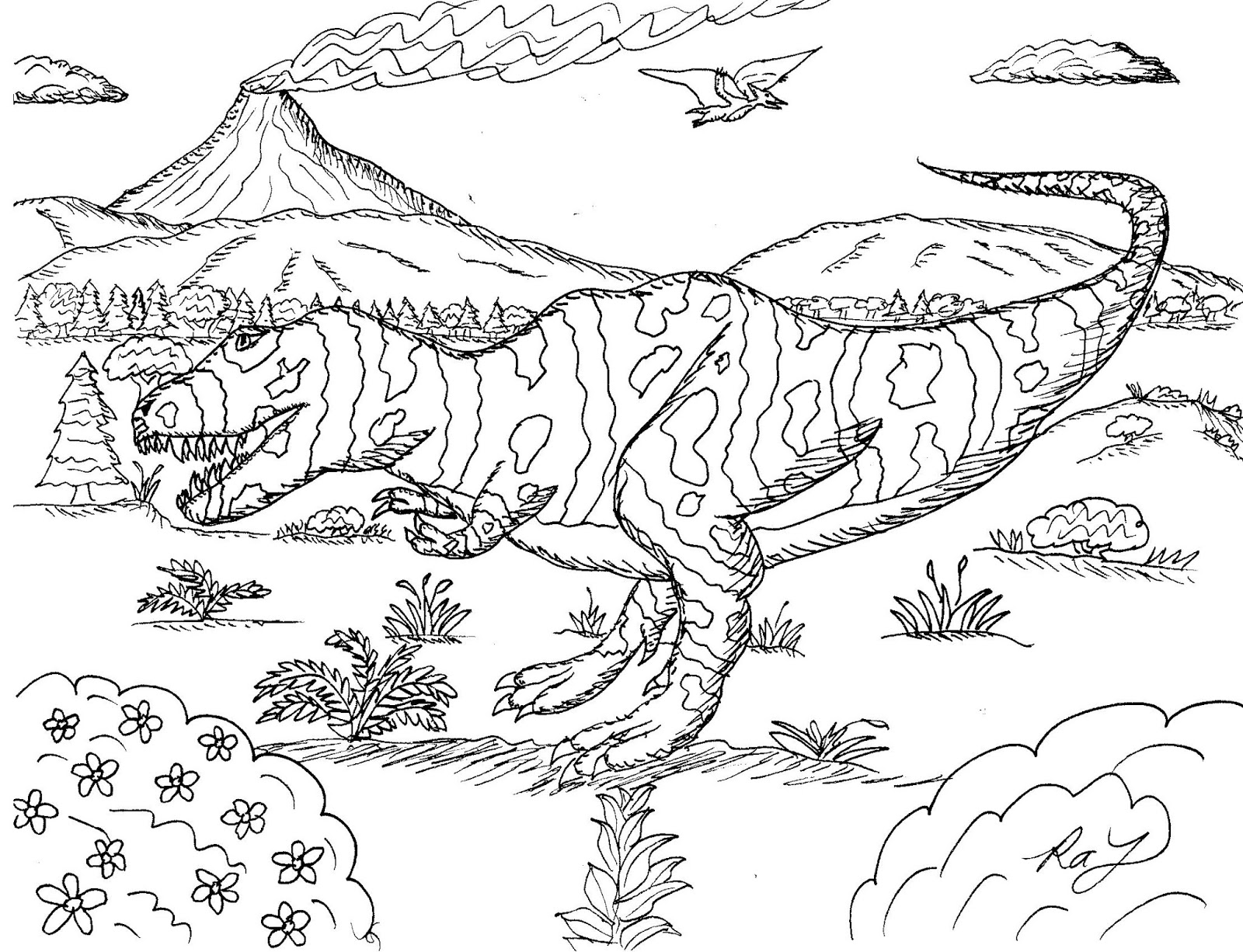 Robin's Great Coloring Pages: Two Cretaceous Dinosaurs T. rex and