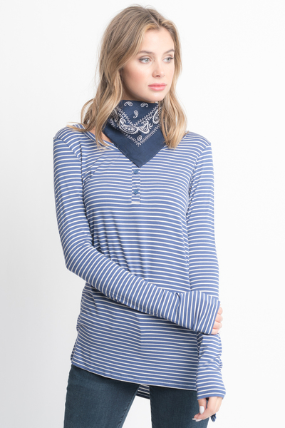 Shop for Blue Striped Long Sleeve Hi Lo Button Down Tunic Online on Caralase