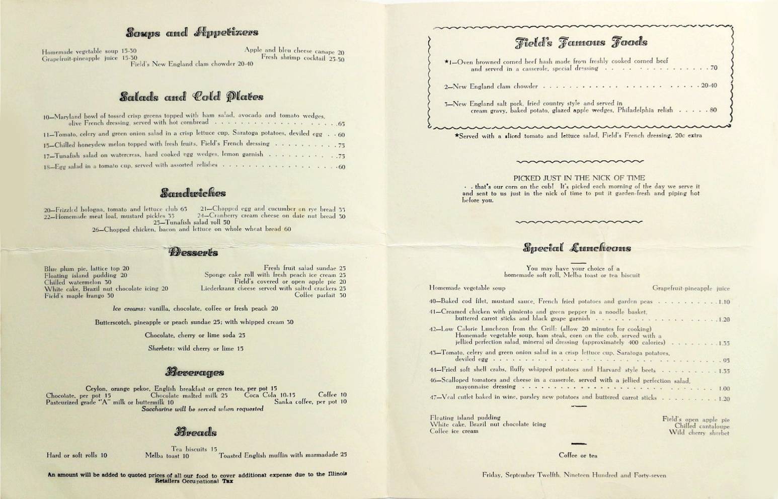 CHUCKMAN'S COLLECTION (CHICAGO POSTCARDS) VOLUME 01 MENU CHICAGO